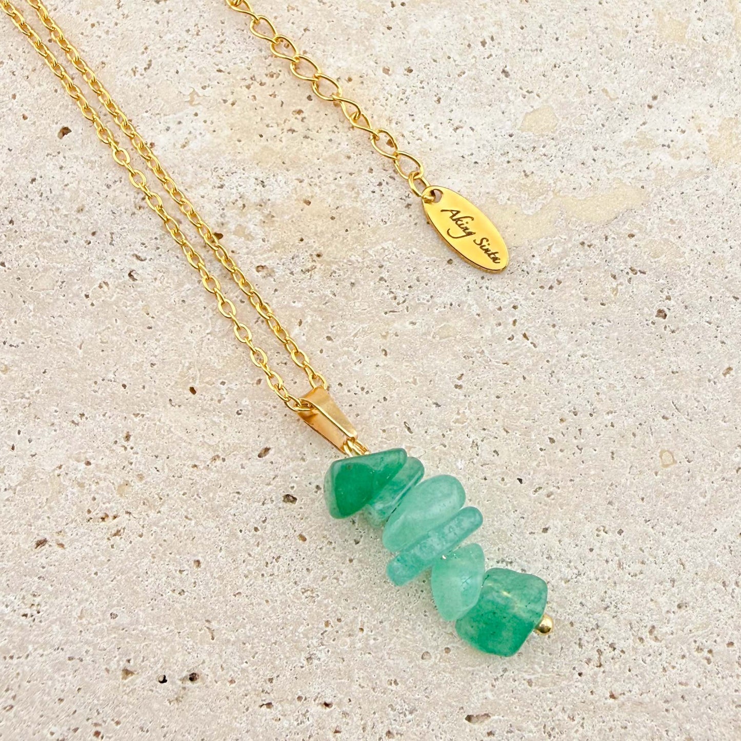 Green Aventurine Nugget Minimalist Chain Necklace