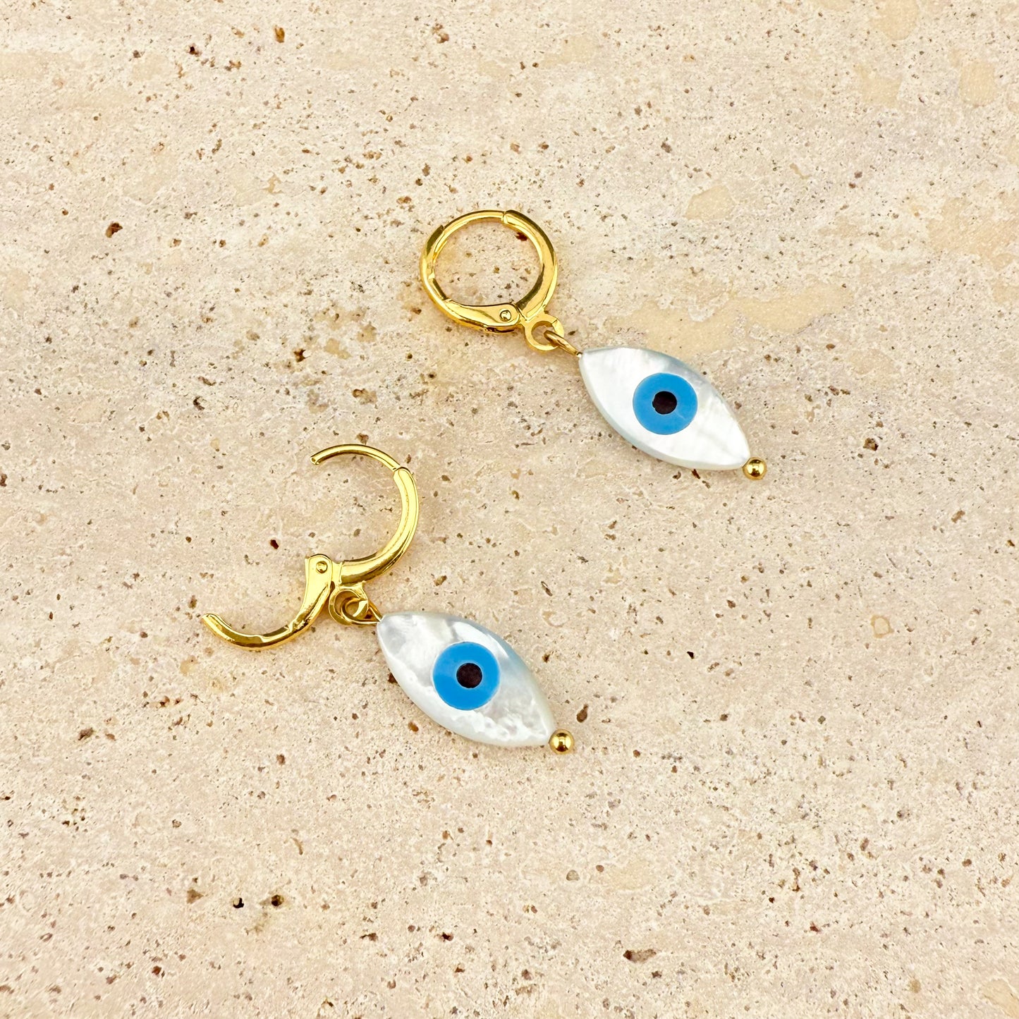 Evil Eye Mother of Pearl Huggies