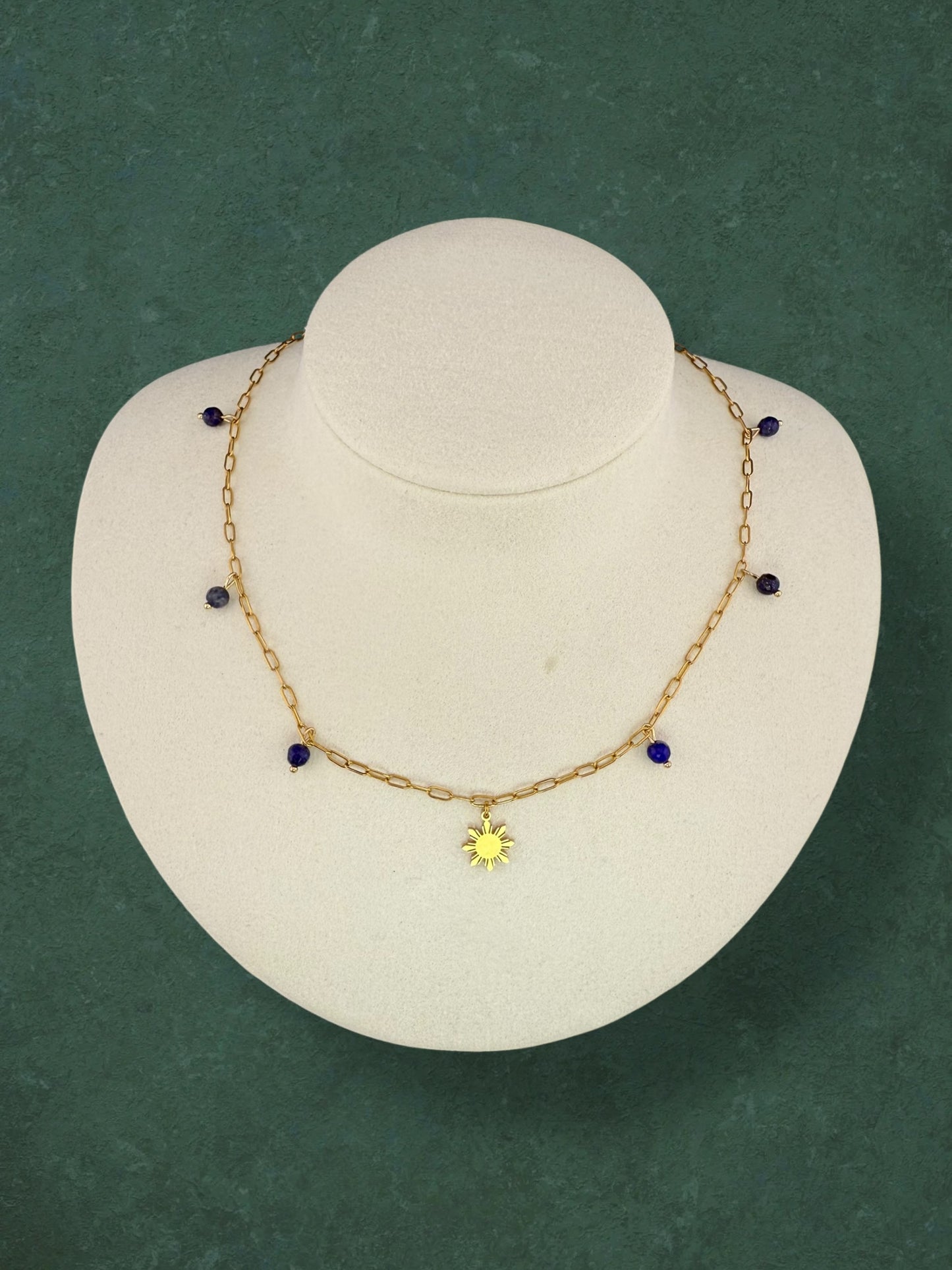 Paperclip Chain Necklace with Dainty Araw and Lapis Lazuli Charms