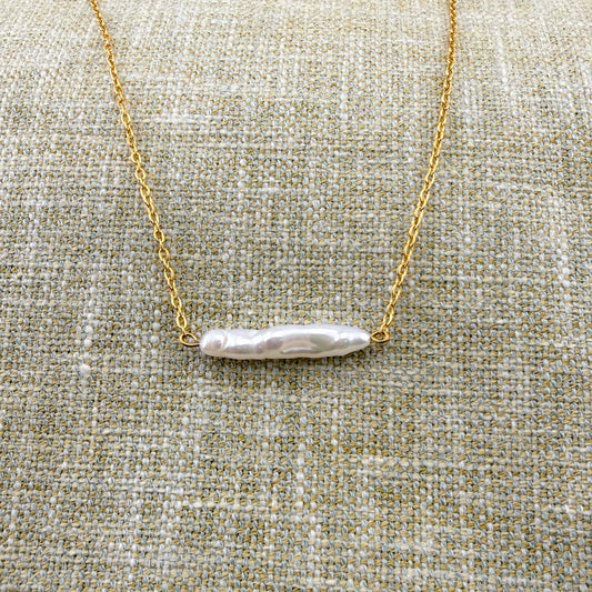 Stick Baroque Pearl Bar Necklace