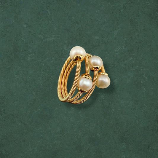 Multi-Pearl Adjustable Coiled Ring