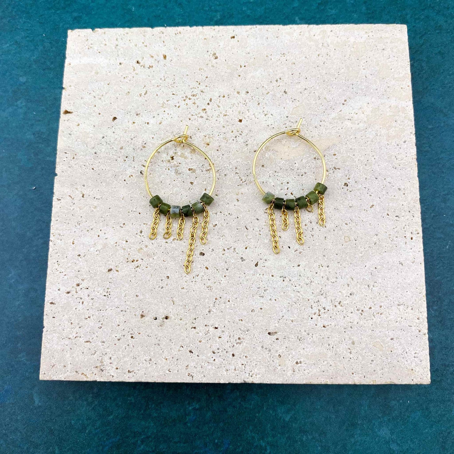 Asymmetrical Fringe Canadian Jade Hoops