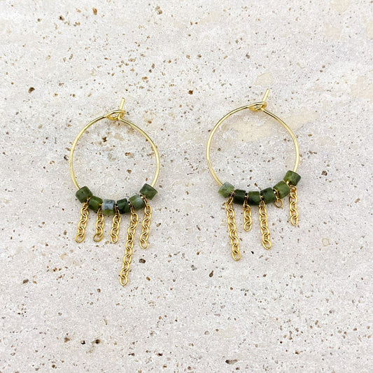 Asymmetrical Fringe Canadian Jade Hoops