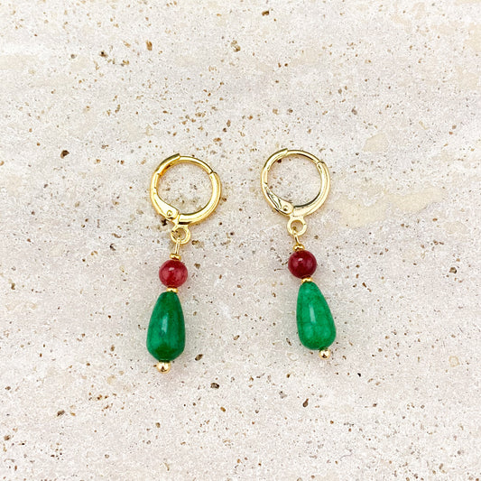 Red Jade Accented Teardrop Green Jade Huggies