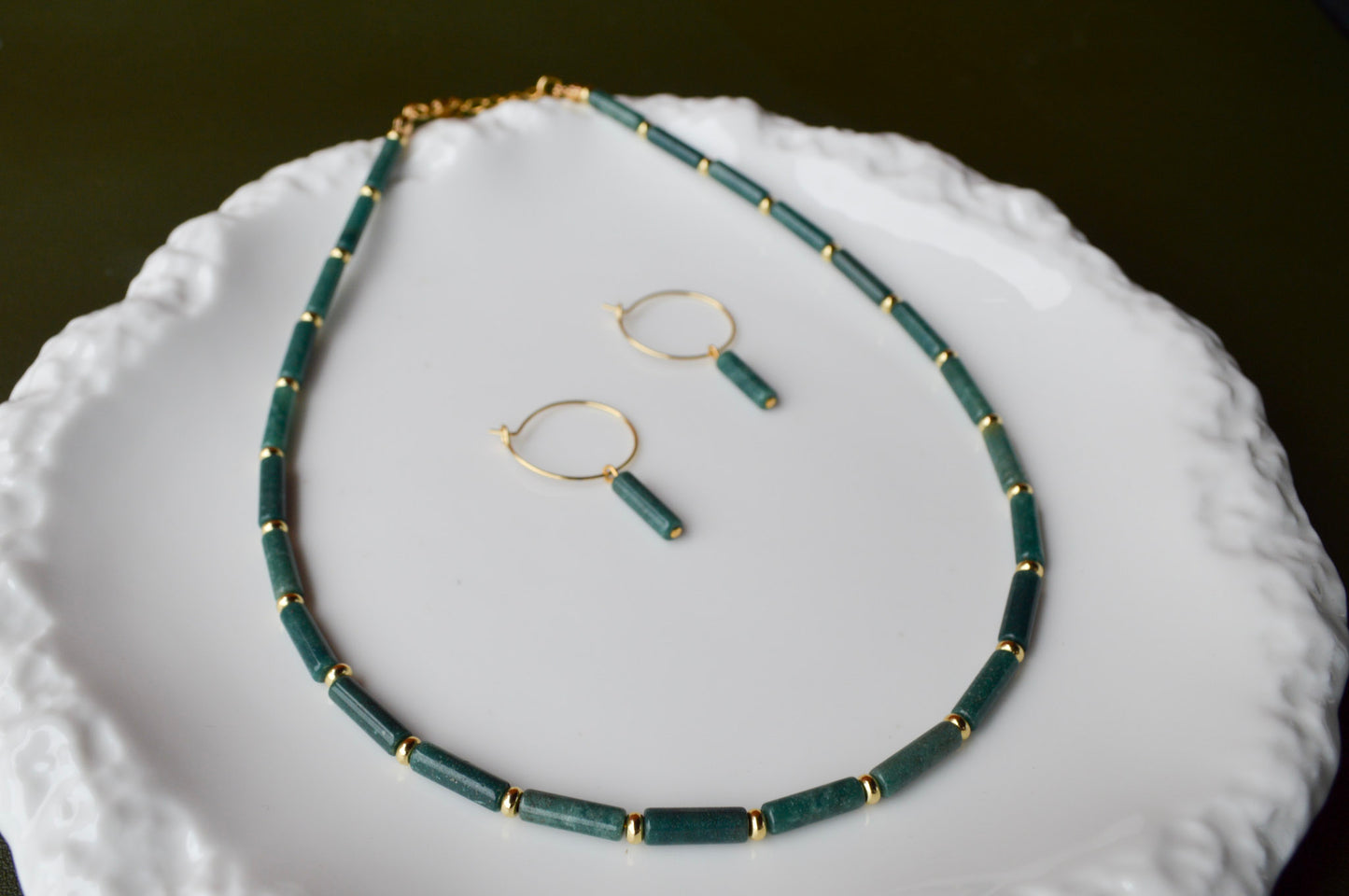 African Jade Column Necklace