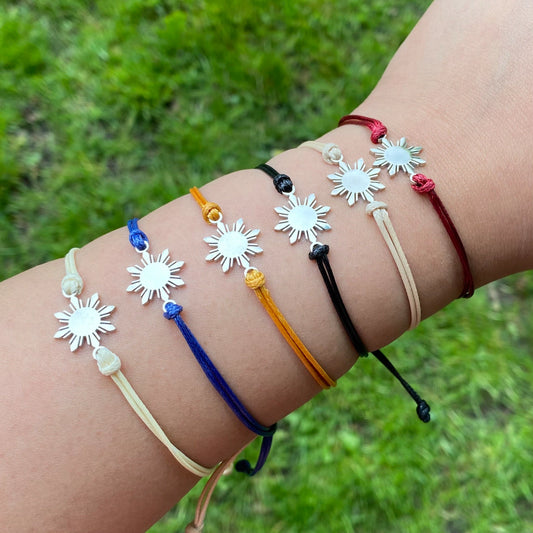 Araw friendship bracelet with Philippine sun charm in 18K gold plated stainless steel, adjustable handmade Filipino jewelry
