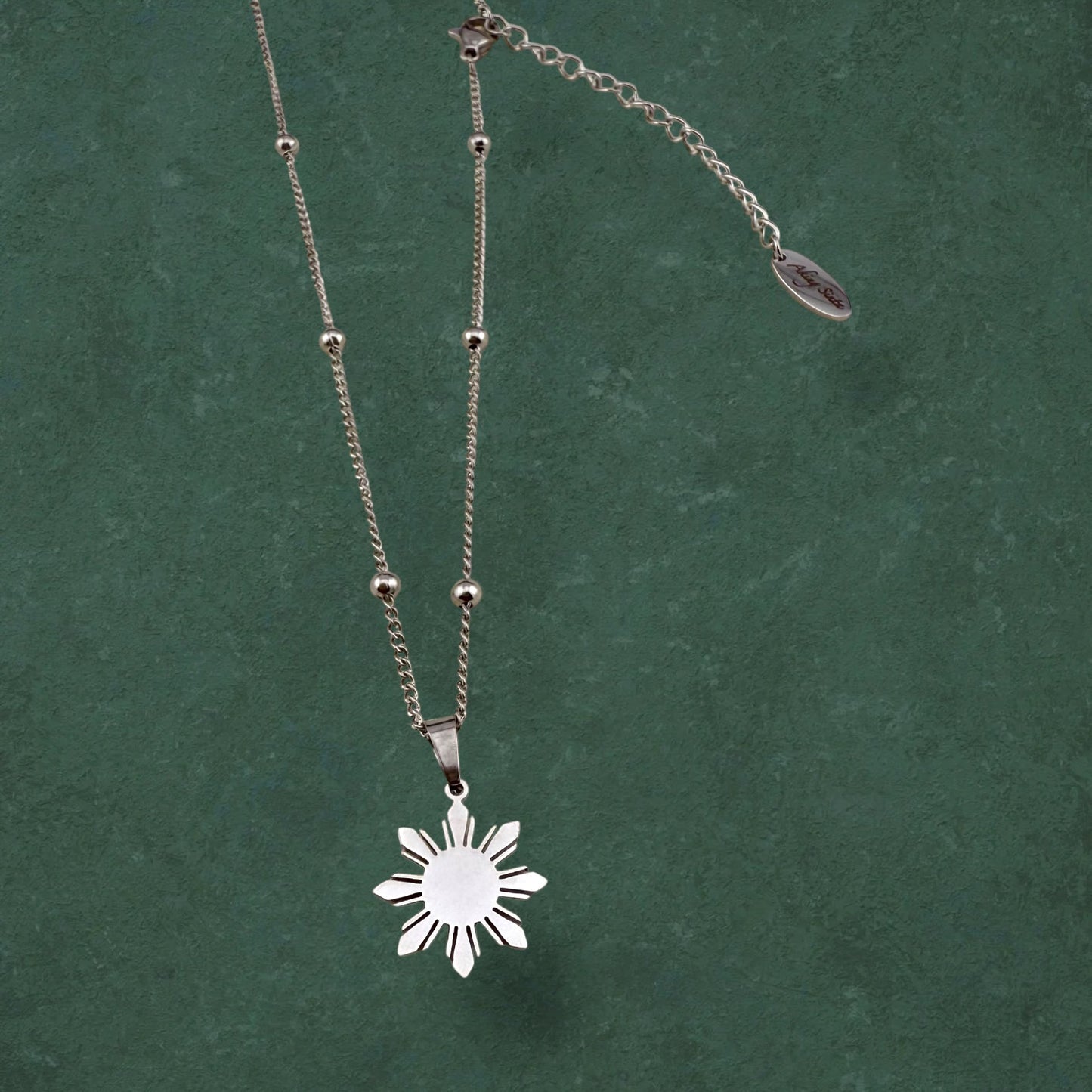 Araw satellite chain necklace in stainless steel with sun charm pendant, minimalist everyday Filipino jewellery