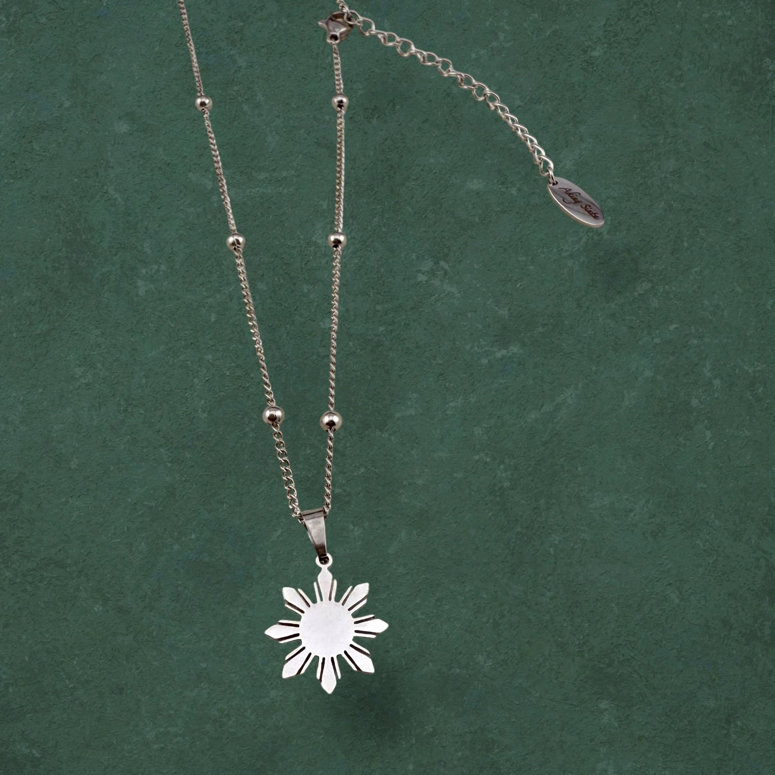 Araw satellite chain necklace in stainless steel with sun charm pendant, minimalist everyday Filipino jewellery
