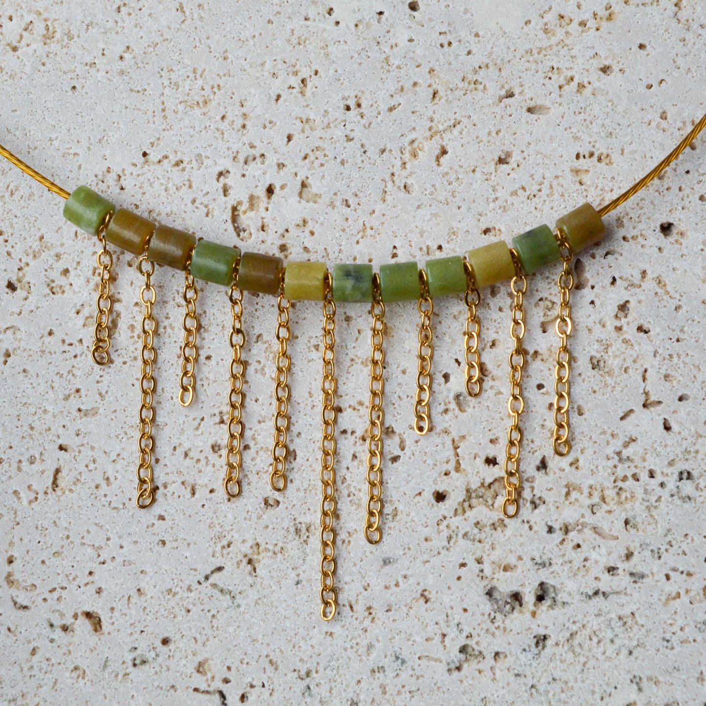 Asymmetrical fringe choker necklace in 18K gold plated stainless steel, modern minimalist handmade jewelry