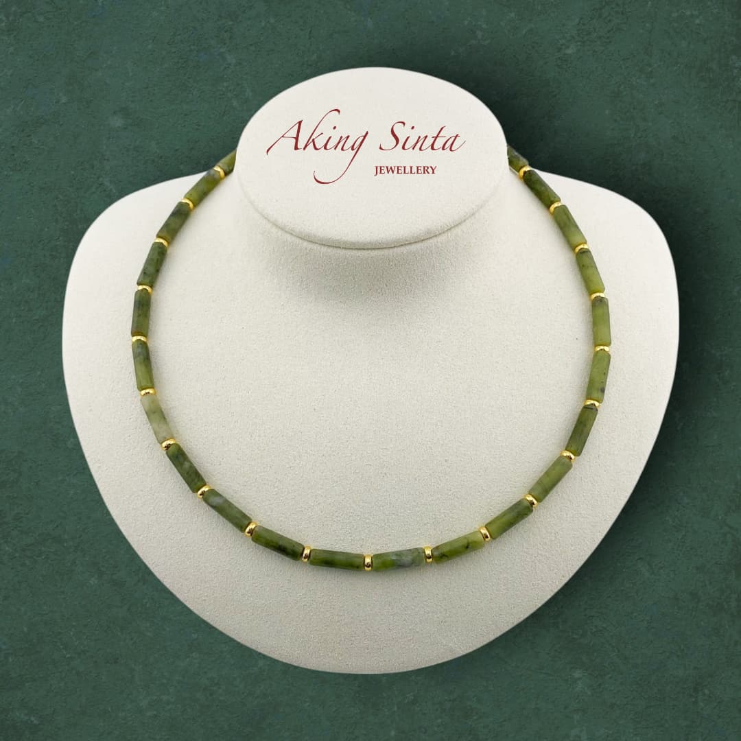 Canadian jade column necklace with natural gemstone pendant and 18K gold plated stainless steel chain, minimalist handmade jewelry