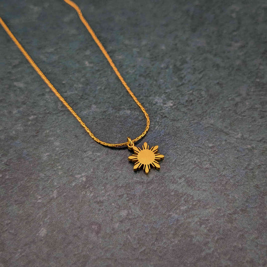 Dainty Araw necklace with Philippine sun charm in 18K gold plated stainless steel, minimalist Filipino jewelry