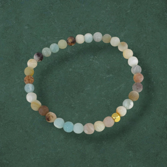 Flower Amazonite stretch bracelet with natural gemstone beads, minimalist handmade jewellery