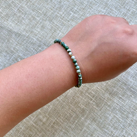 Green Spot Jasper Bracelet – Natural Gemstone Jewelry with 18K Gold Plated Accents