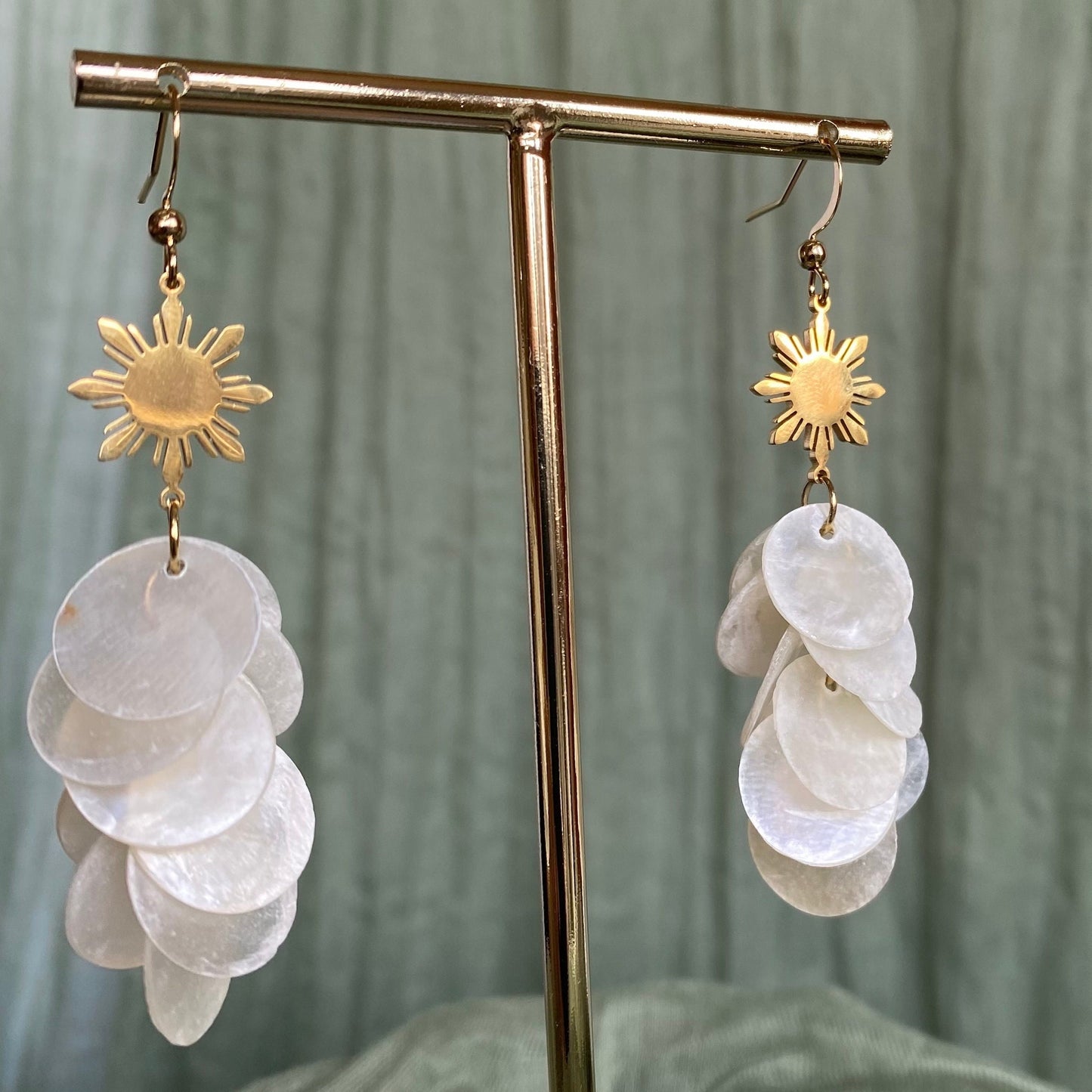 Capiz Shell Cascading Hook Earrings with Araw Charms