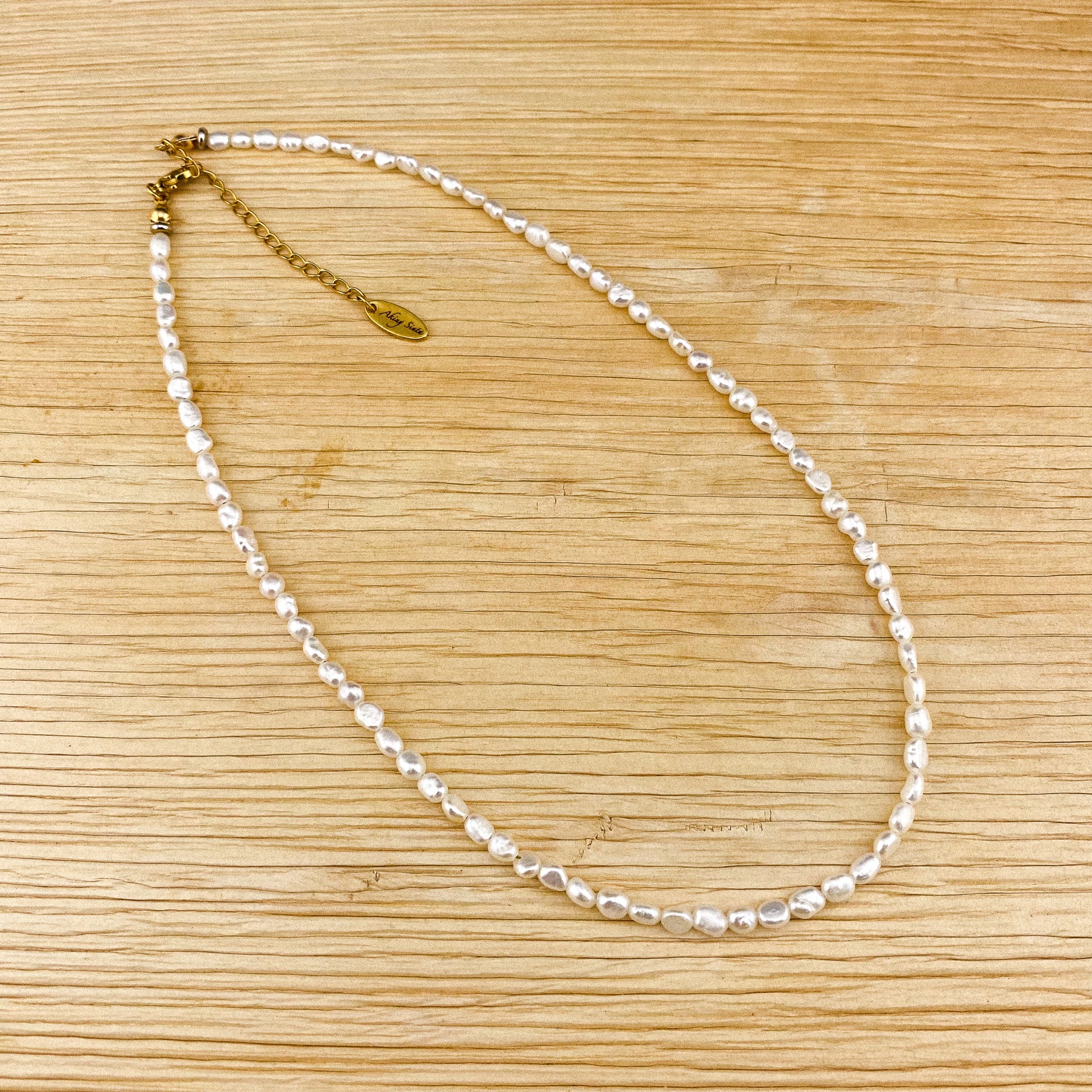 Rice pearl necklace with natural freshwater pearls and 18K gold plated stainless steel chain, dainty handmade jewelry