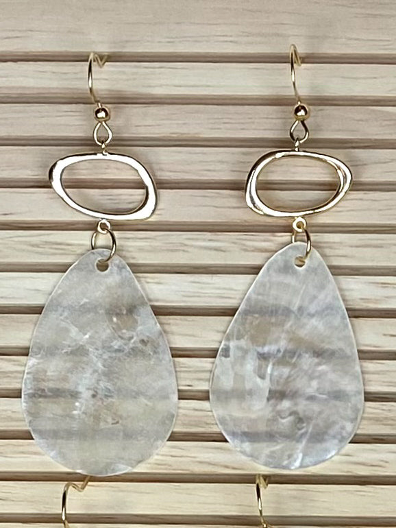 Teardrop Capiz Shell Earrings with irregular oval charm, natural shell statement earrings with organic design