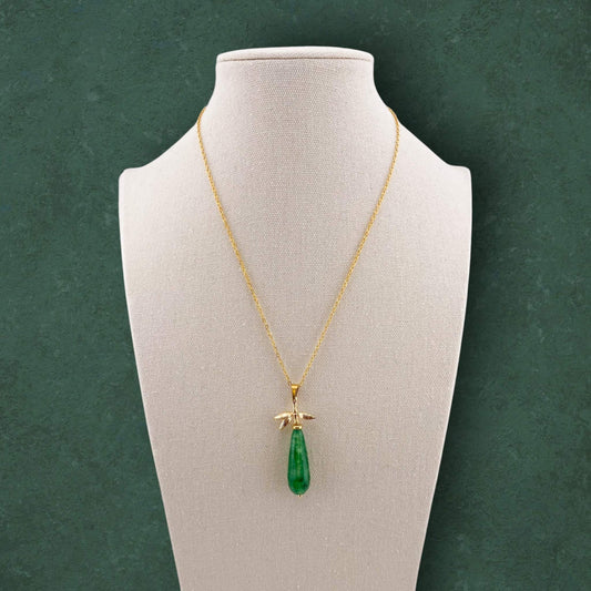 Teardrop Jade Necklace with Bamboo Leaves Charm